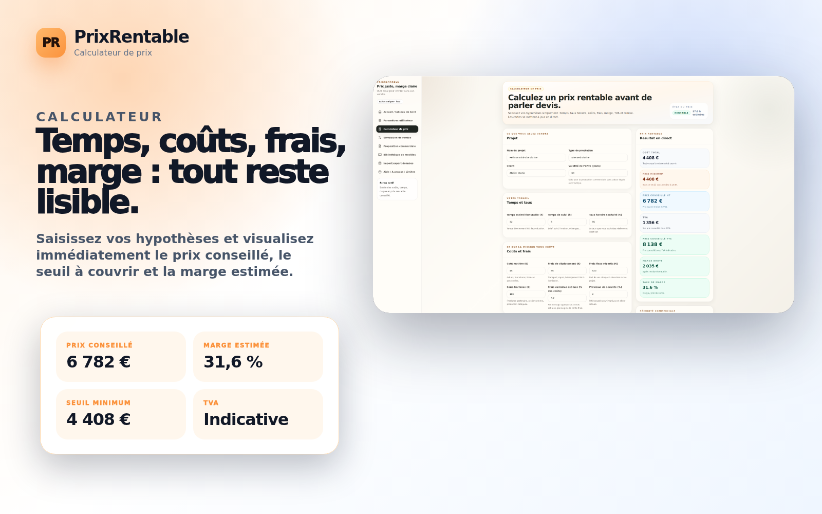 Capture du calculateur PrixRentable