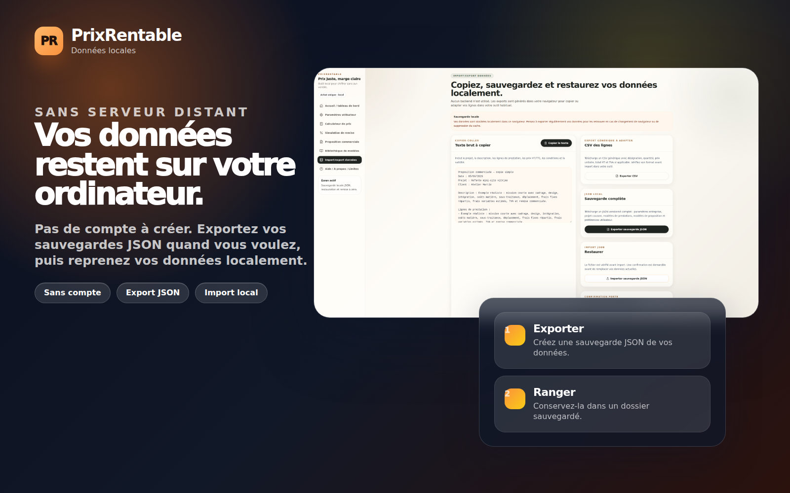 Données locales, export et import JSON